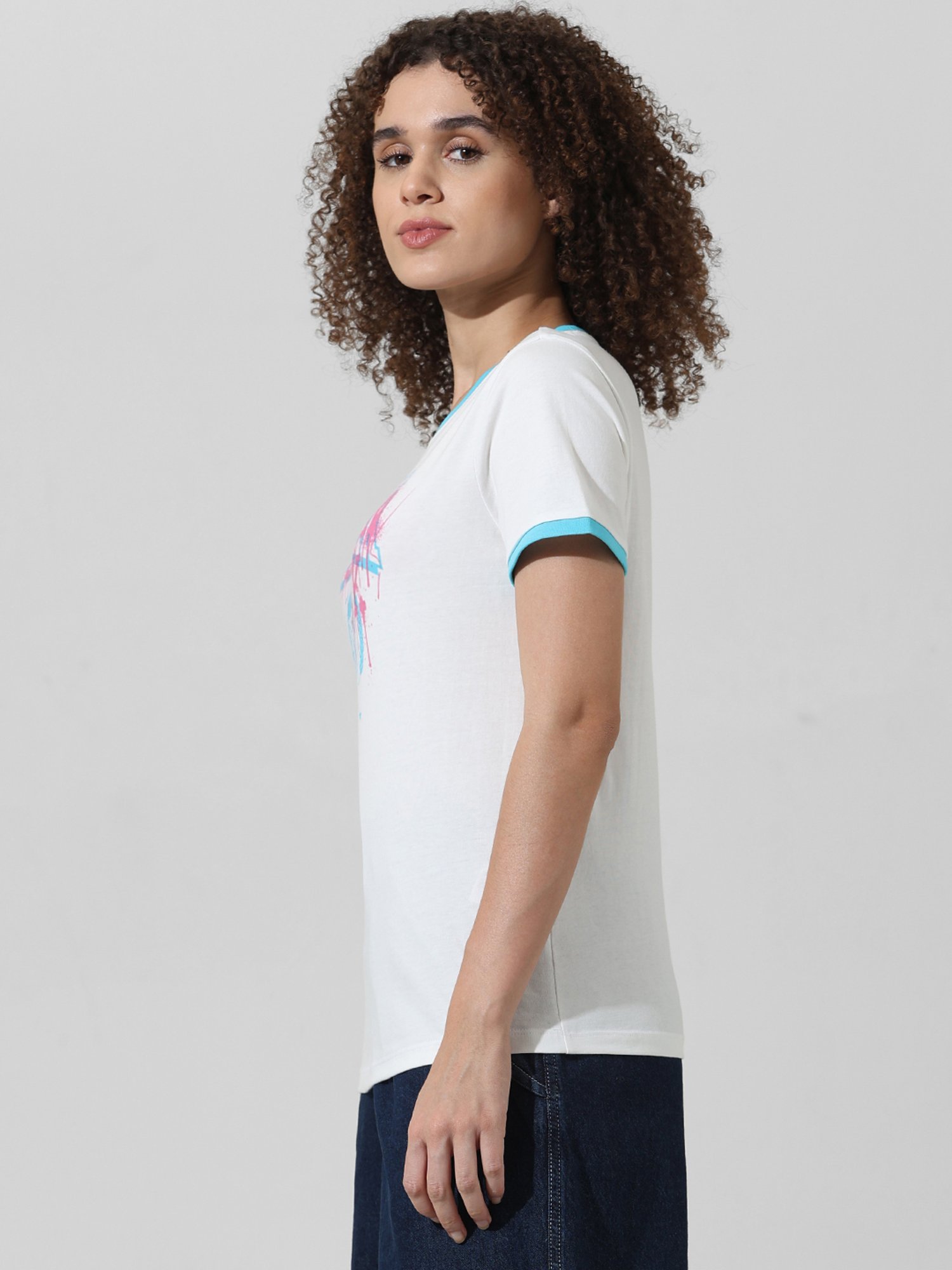 Only White Cotton Graphic Print T-Shirt