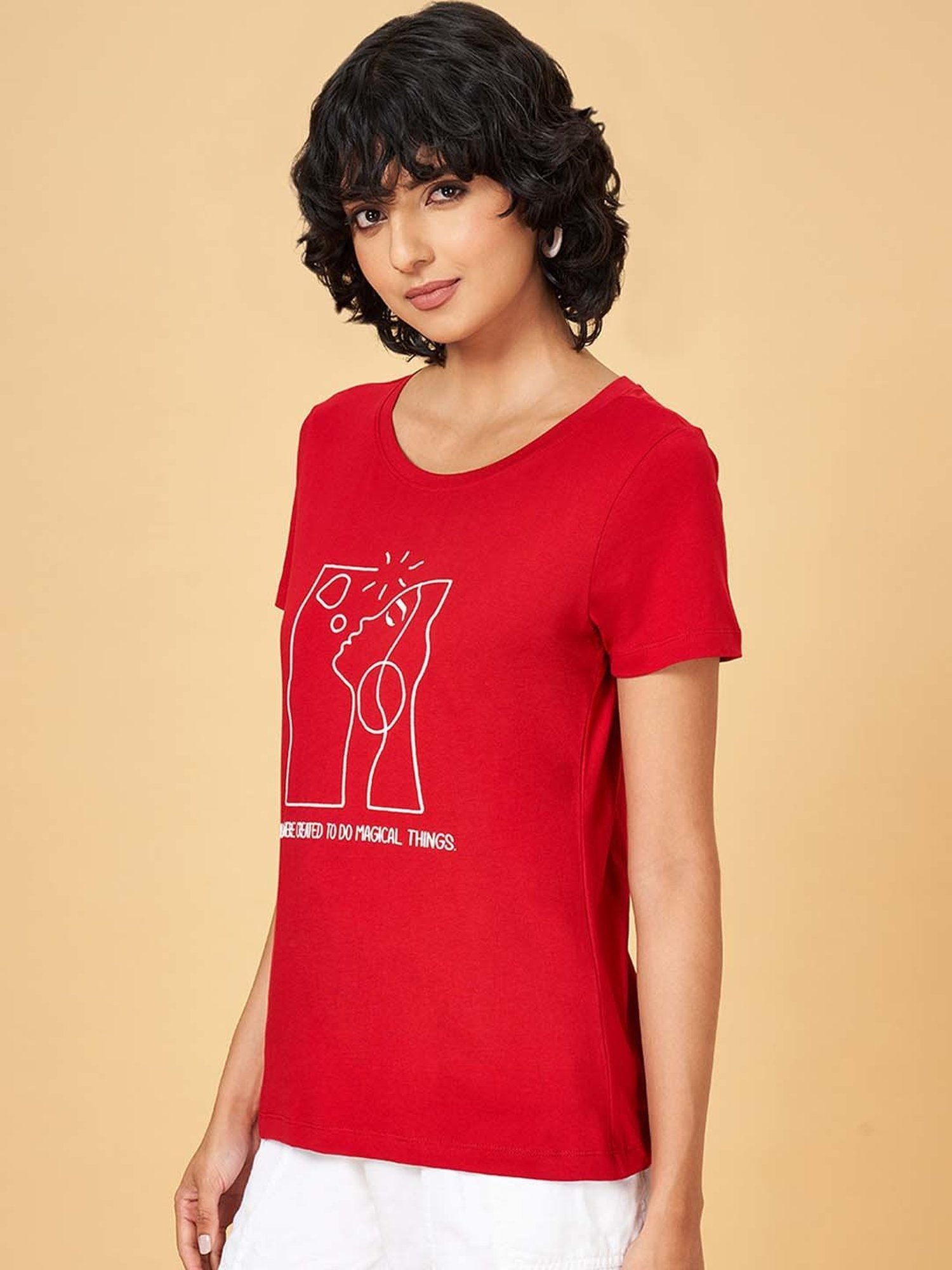 Honey by Pantaloons Red Cotton Printed T-Shirt