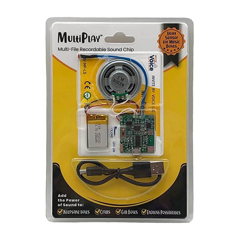 Light Activated Recordable Sound Chip | Records and Plays Multiple Songs and Voice Messages | Add Sound to Personalized Music Boxes, Craft Projects, Hobbies, Musical Keepsake Boxes, etc