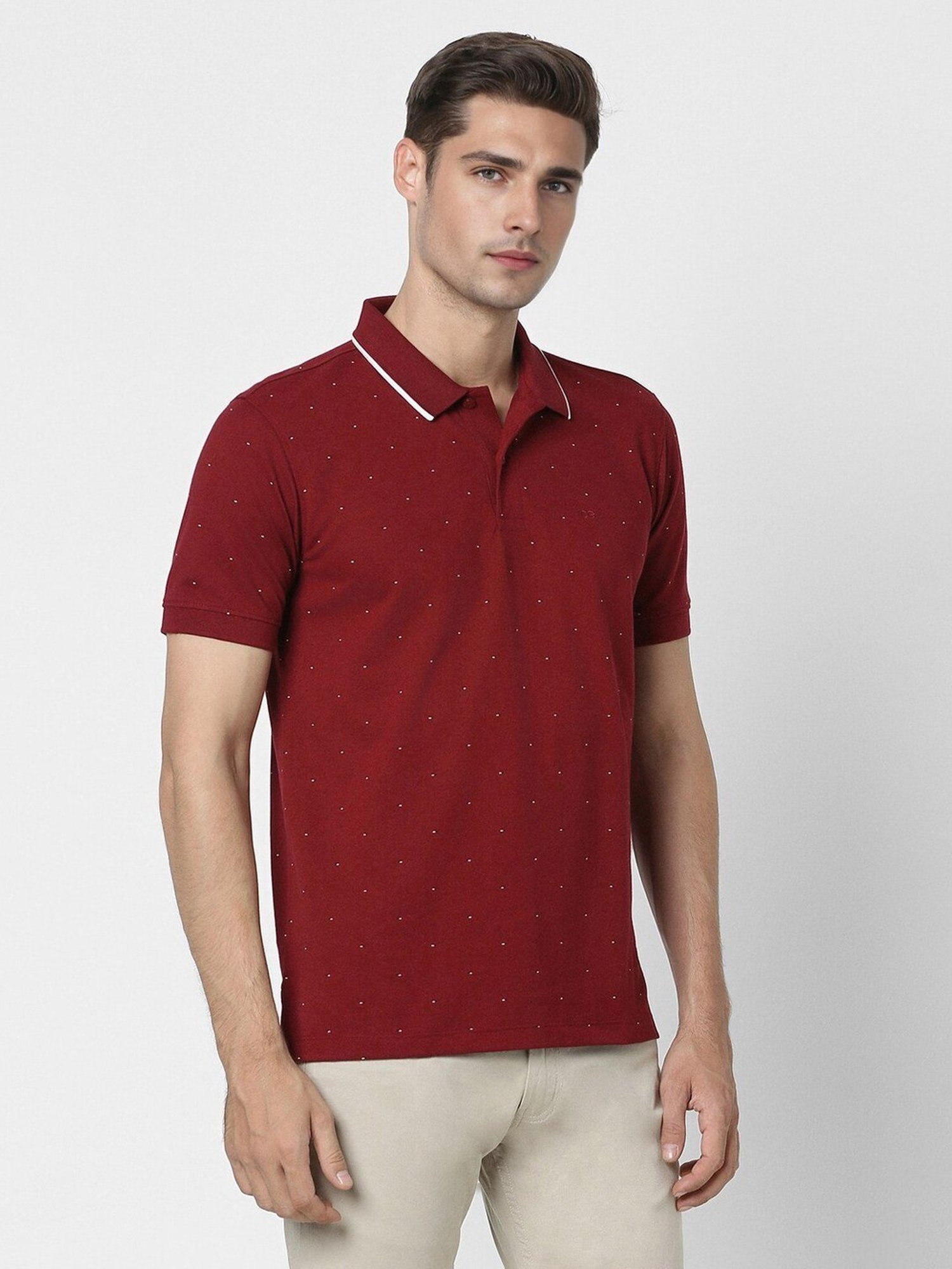 Peter England Red Regular Fit Printed Polo T-Shirt