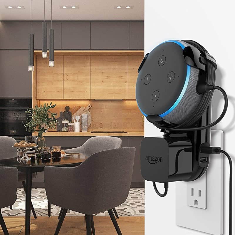 Power Dot Wall Charger Perfect  Echo Dot 3rd Gen Holder with 2 USB Type A Charging Ports Black
