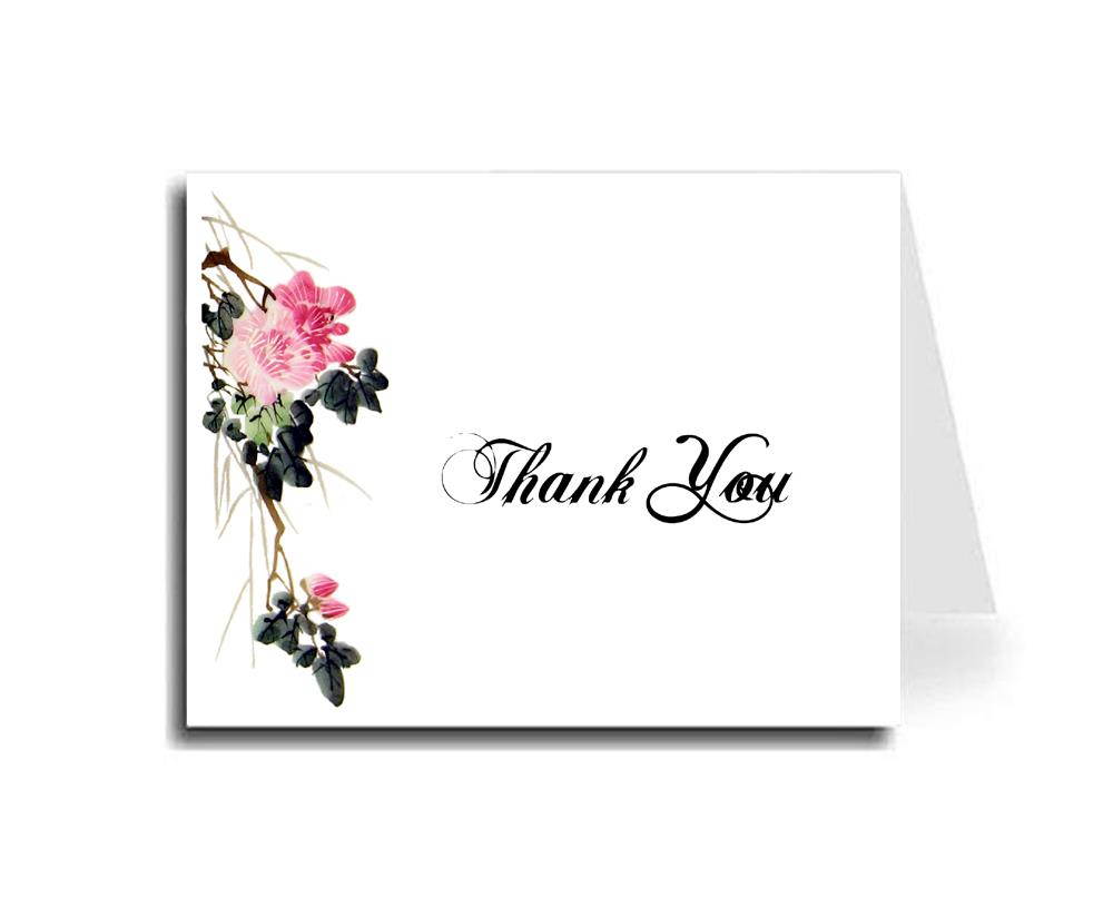 Artisan Decor Watercolor Pink Flower Thank You Card Set of 20 (ABIGAL Font)