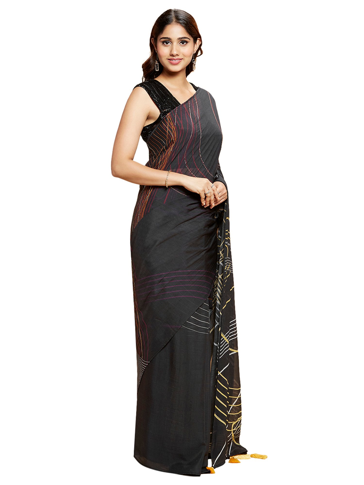 Navyasa by liva Black Glimmering Waves Liva Saree With Blouse