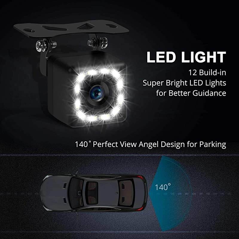 Backup Camera Rear View Camera Ultra HD 12 LED Night VisionWaterproof Reverse Camera 140 Wide View Angel with Multiple Mount Brackets for Universal sSUVTrucksRV and More