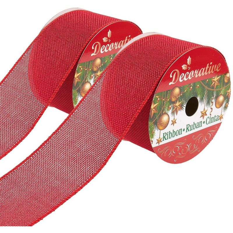 Juvale 2 Pack Red Burlap Ribbons for Arts and Crafts, Christmas Holiday D'ecor, 30 Feet