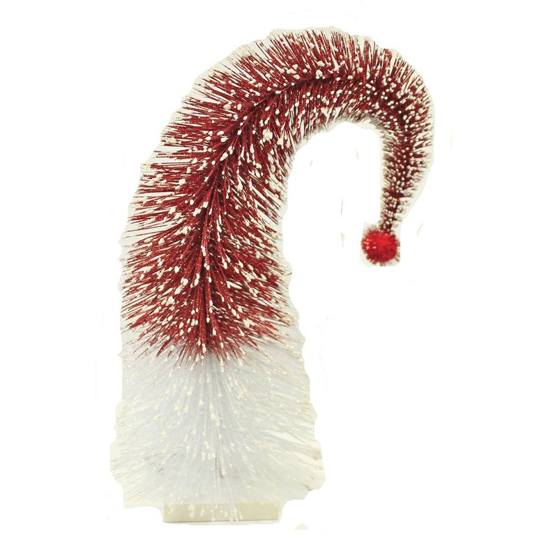 Christmas 14.0" Santa Hat Bottle Brush Tree Two Toned Home Decor  -  Decorative Figurines