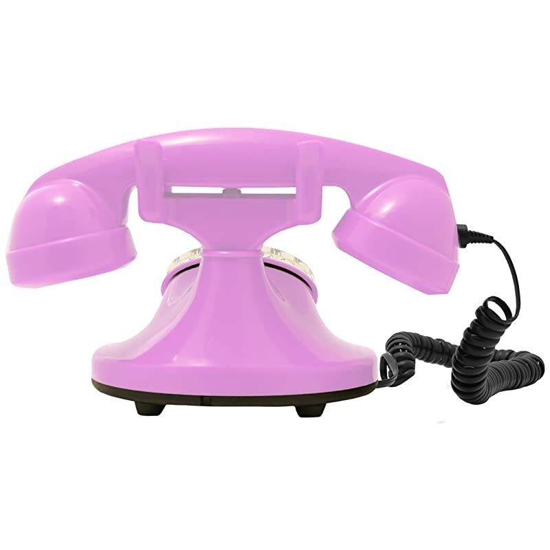 FunkyFon Cable Rotary dial disc Telephone in The sinuous Style of The 1920s with Modern Electronic Bell Pink