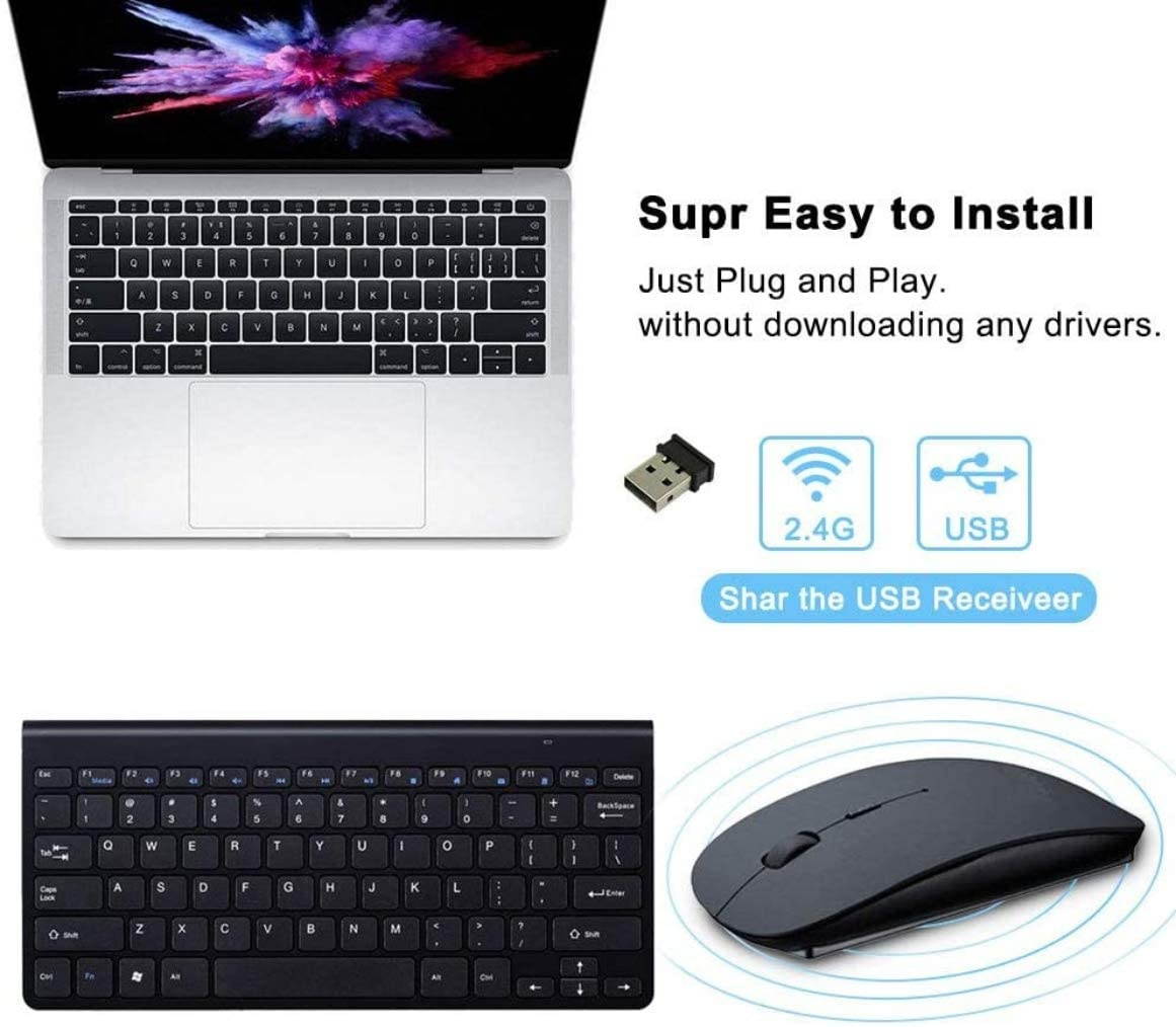 Wireless Keyboard Mouse Combo Compact Wireless Keyboard and Mouse Set 2.4G Ultra-Thin Sleek Design for Windows Computer Desktop PC Notebook Laptop -Black