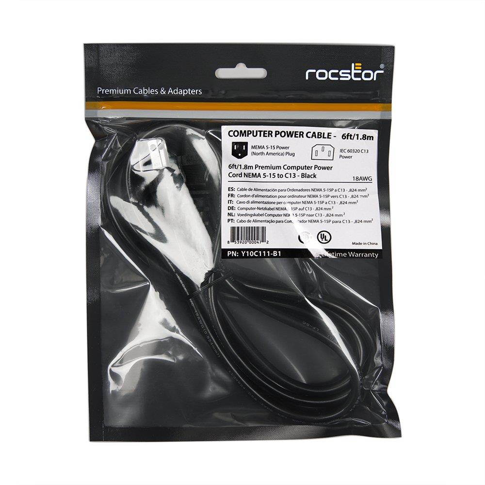 Rocstor Premium 6' Standard Computer Power Cord (Y10C111-B1)