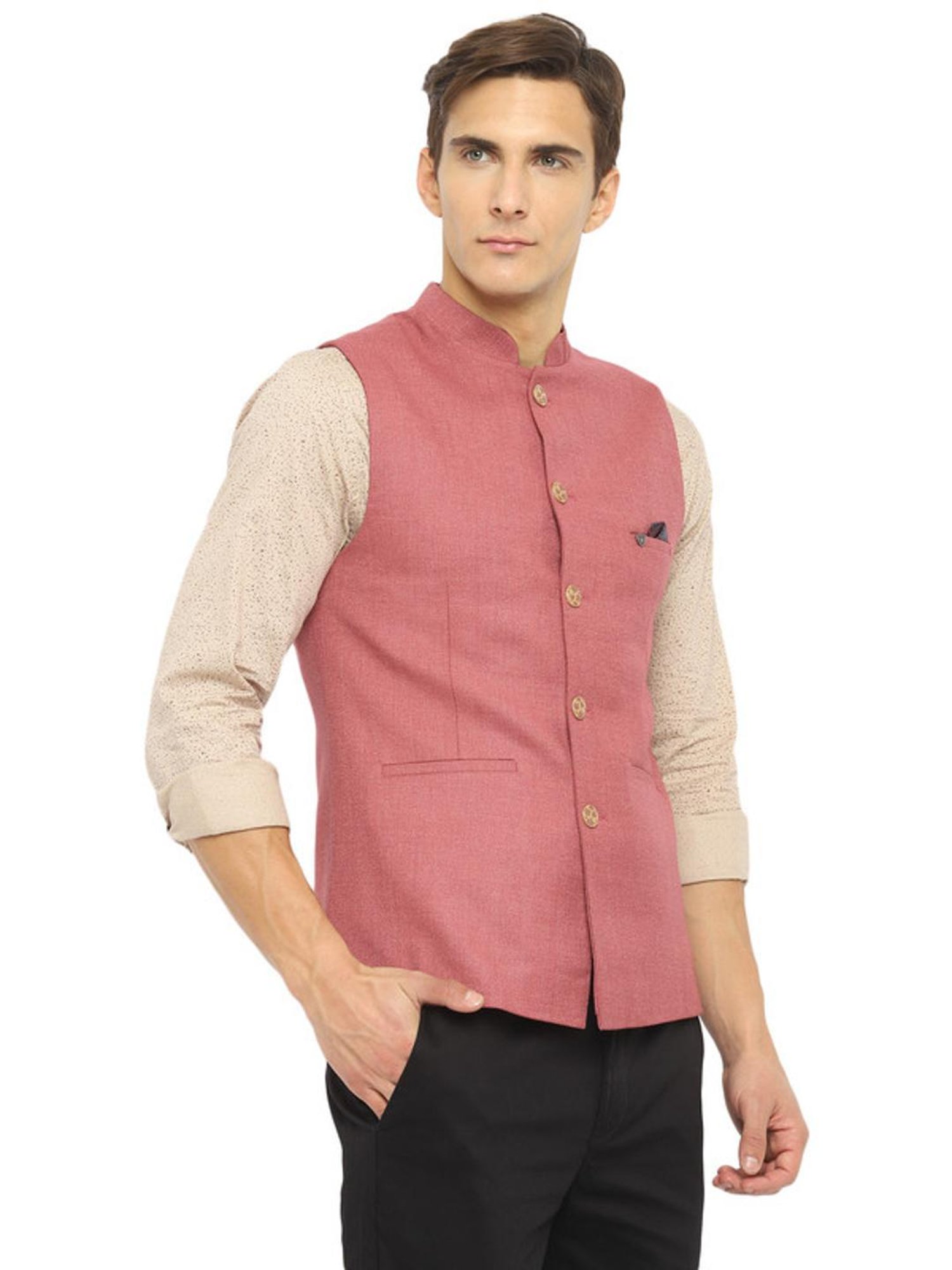 Turtle Pink Cotton Slim Fit Nehru Jacket