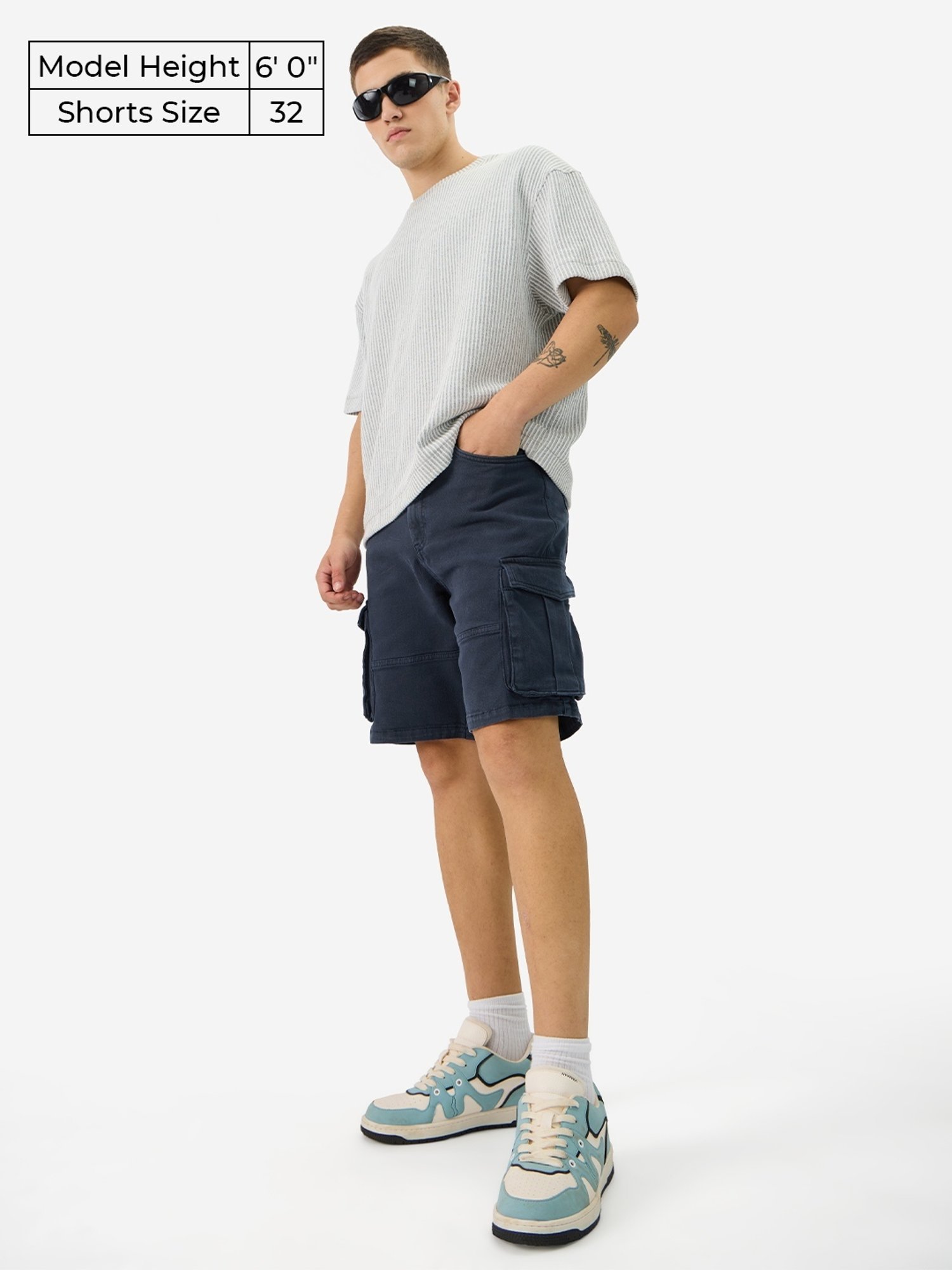 The Souled Store Navy Regular Fit Cargo Shorts