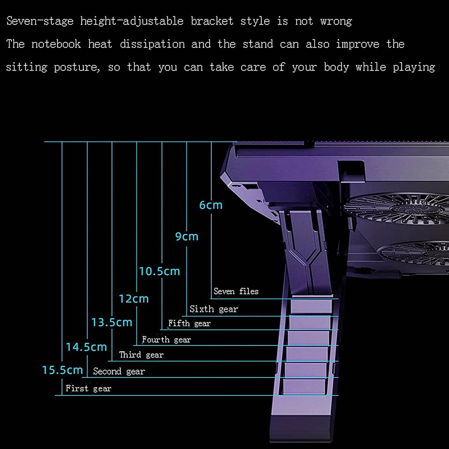 RGB Laptop Cooling Pad with 6 Quiet LED Fans 5 Heights Adjustable and Phone Stand, Dual USB Ports Gaming Laptop Cooler for 11"-18" Gaming Laptops (Blue)