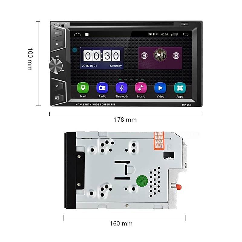 Double Din Android Car Stereo Radio 6.2'' Touch Screen DVD/CD Player Build-in GPS Navigation WiFi Bluetooth Support Android iOS Mirror Link with FM/AM/USB/SD/Backup Camera Input/APP Download