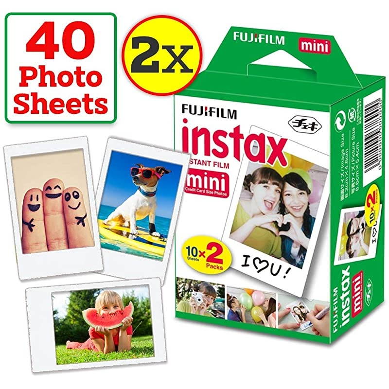 Instax Mini Instant Film 2 Pack 2 x 20 40 Photo Sheets + 60 Assorted Colorful Mini Photo Stickers for  Instax Mini 11 9 and 8 Camera Fuji SP1 SP2 Polaroid Film
