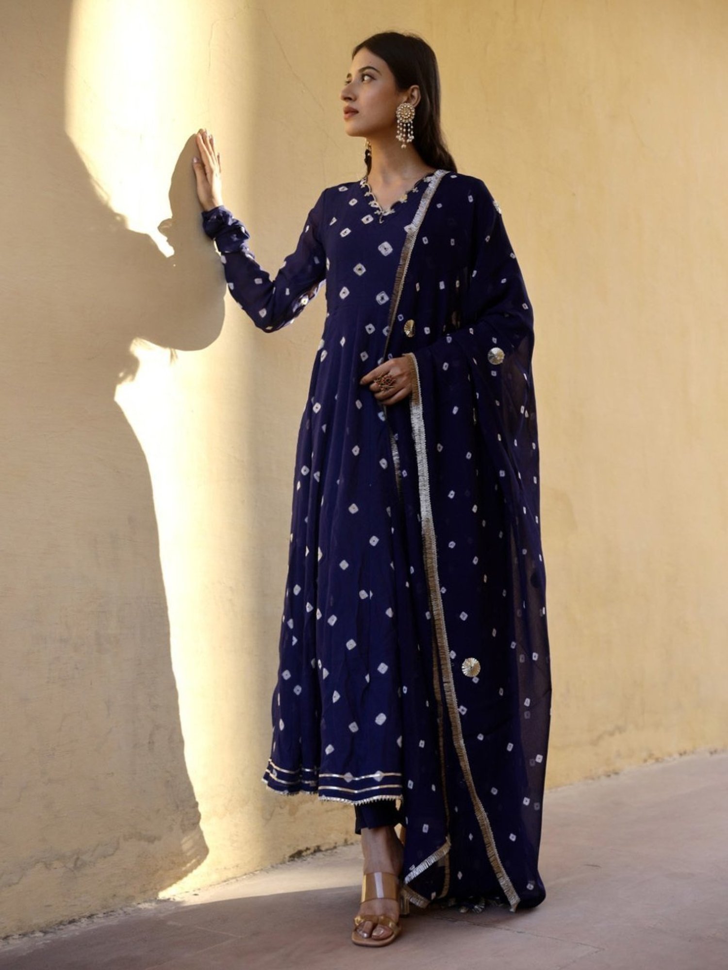 Asrumo Blue Handcrafted Bhandhej Anarkali