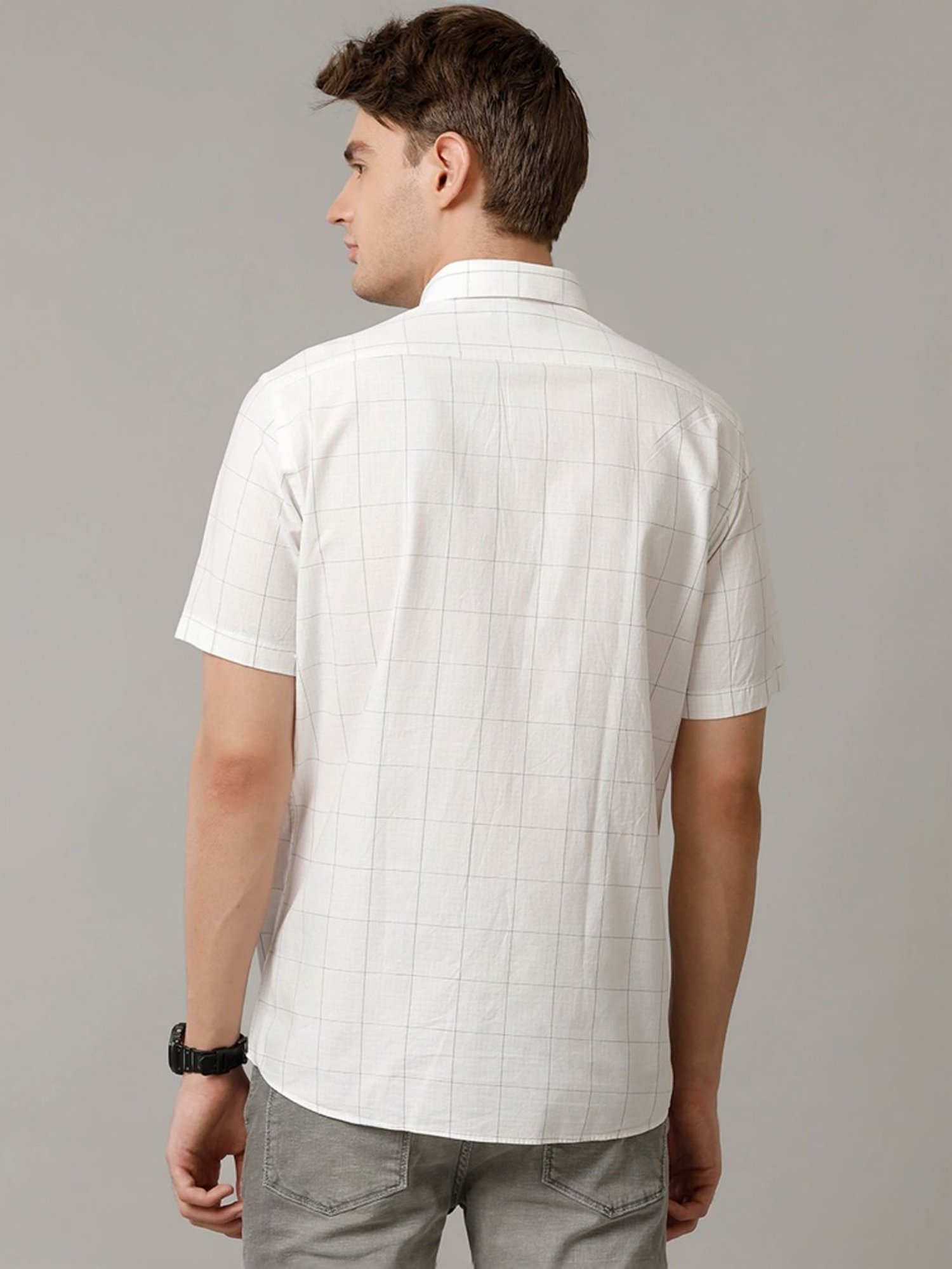 Cavallo By Linen Club White Linen Contemporary Fit Checks Shirt