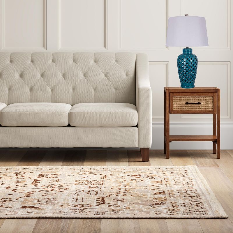 Ceramic Table Lamp with Lattice Design - Blue (26")