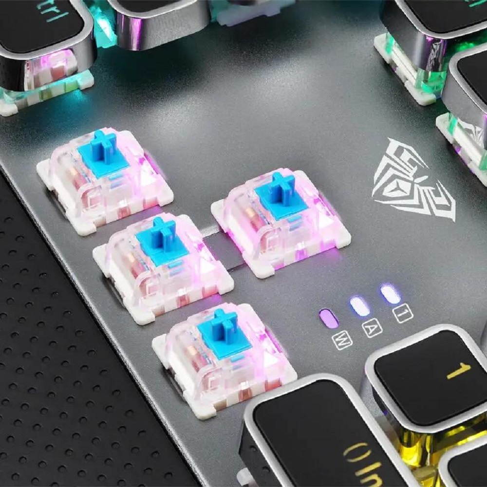 AULA F2088 True Mechanical Gaming Wired Keyboard wrist rest Multimedia Knob, Marco Programming metal panel LED Backlit keyboard