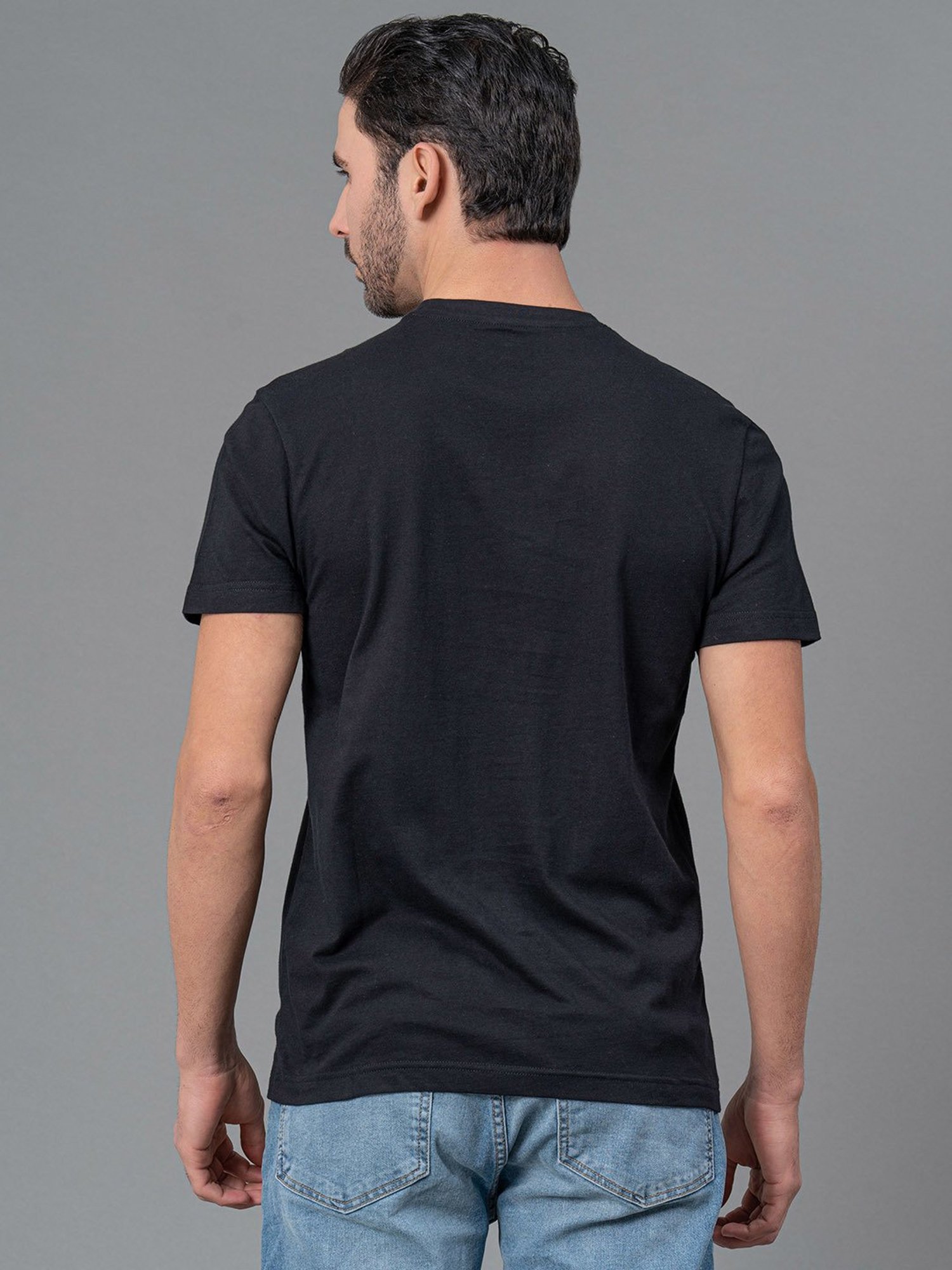 Red Tape Black Regular Fit Graphic Print Cotton Crew T-Shirt