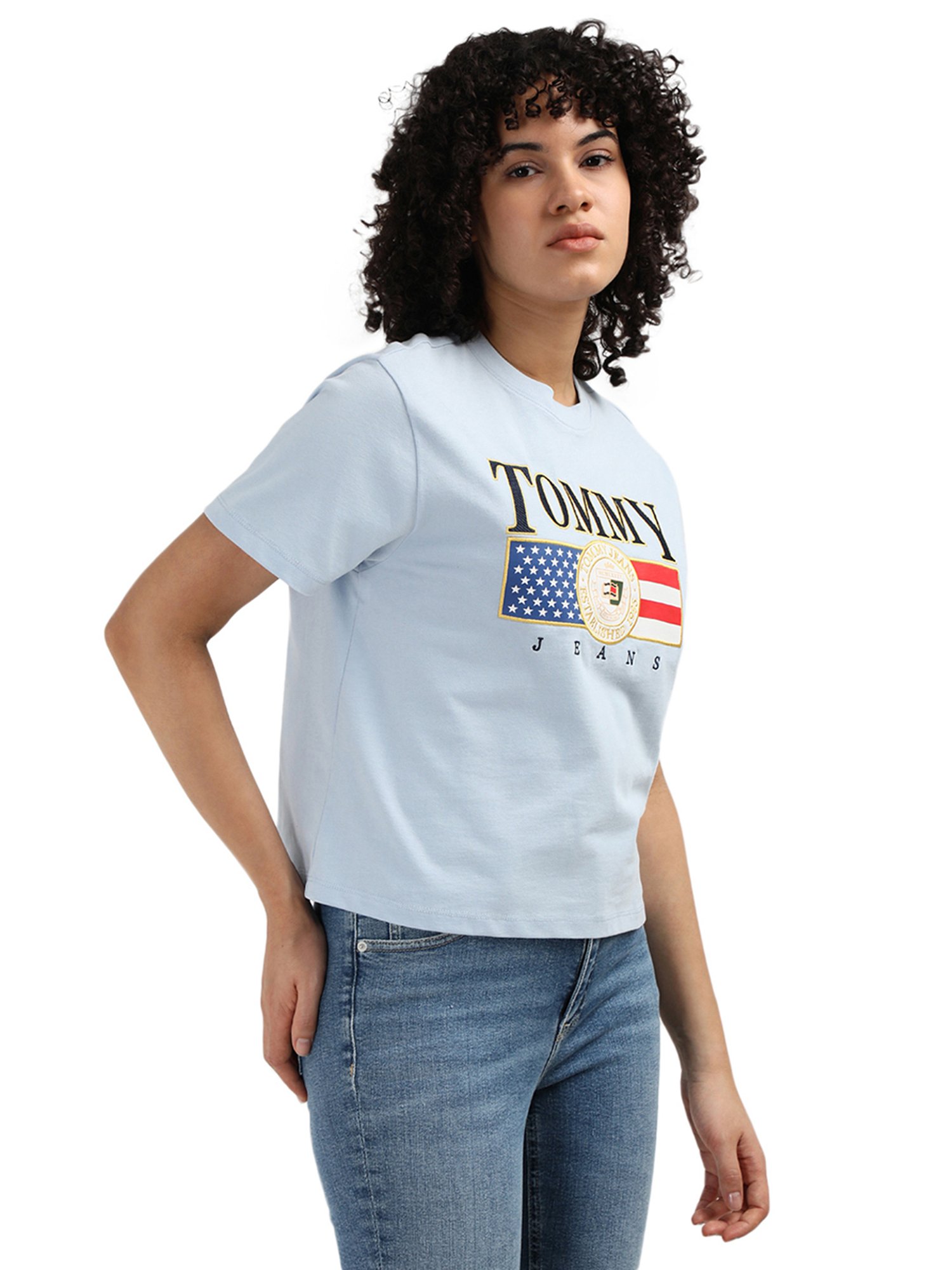 Tommy Hilfiger Blue Pure Cotton Printed Women Regular Fit T-Shirt