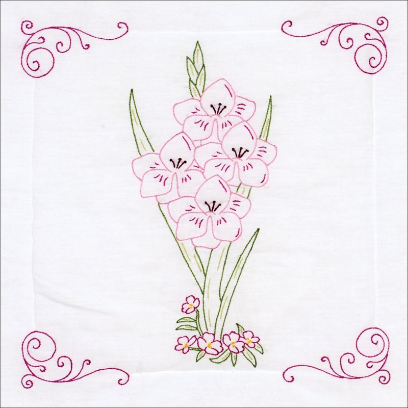 Jack Dempsey Stamped White Quilt Blocks 18"X18" 6/Pkg-Gladiolus