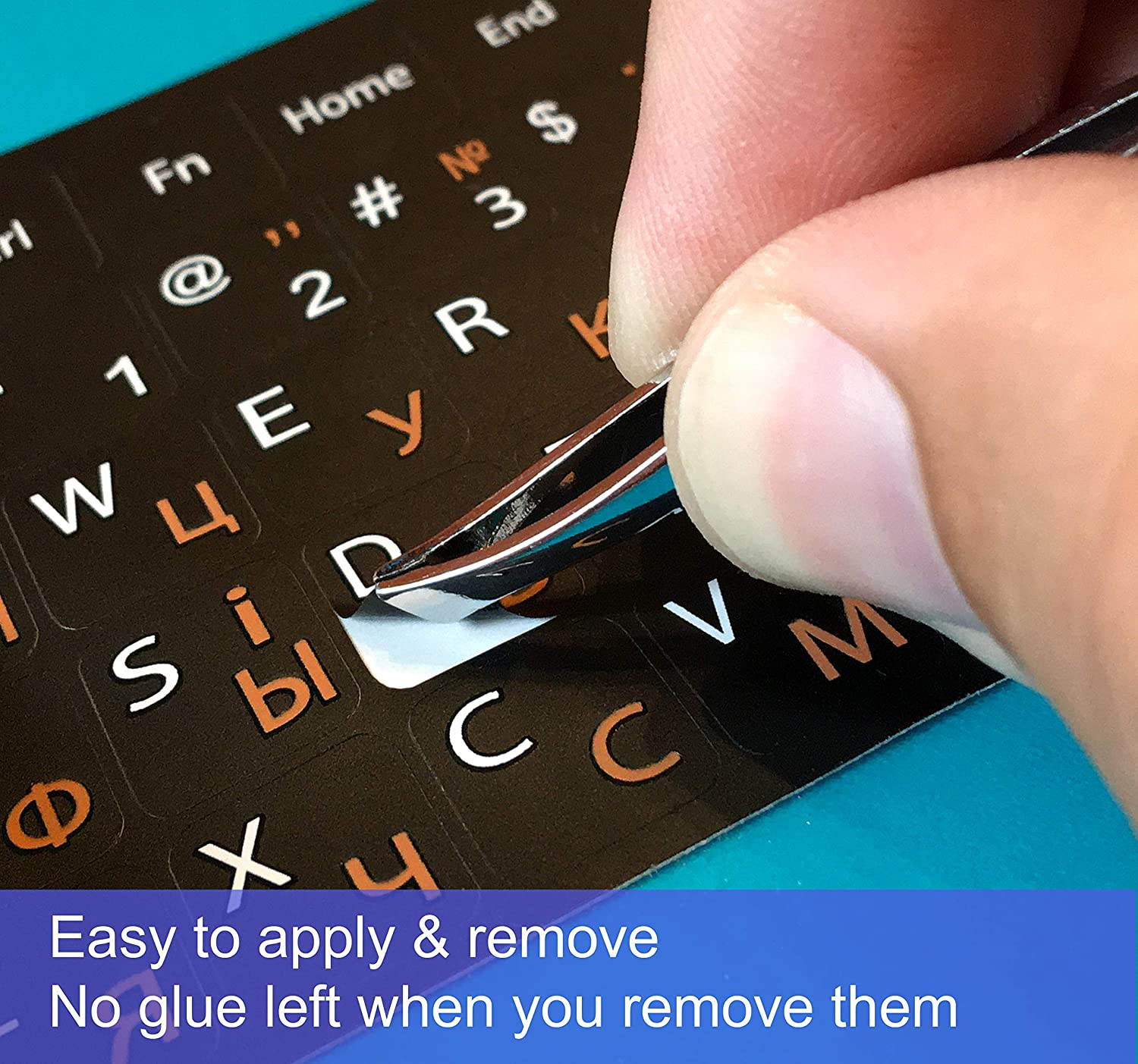 Hebrew Keyboard Stickers Replacement White/Orange Lettering Black Background for MacBook Air Pro Computer Laptop Desktop PC Mac English Ergonomic, Unit Size: 0.47x0.47 (Matte)