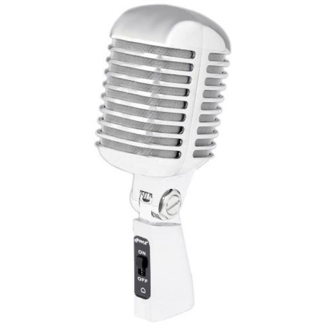 classic retro dynamic vocal microphone  old vintage style metal unidirectional cardioid mic with xlr cable  universal stand adapter  live performance studio recording  pyle pro pdmicr68sl silver