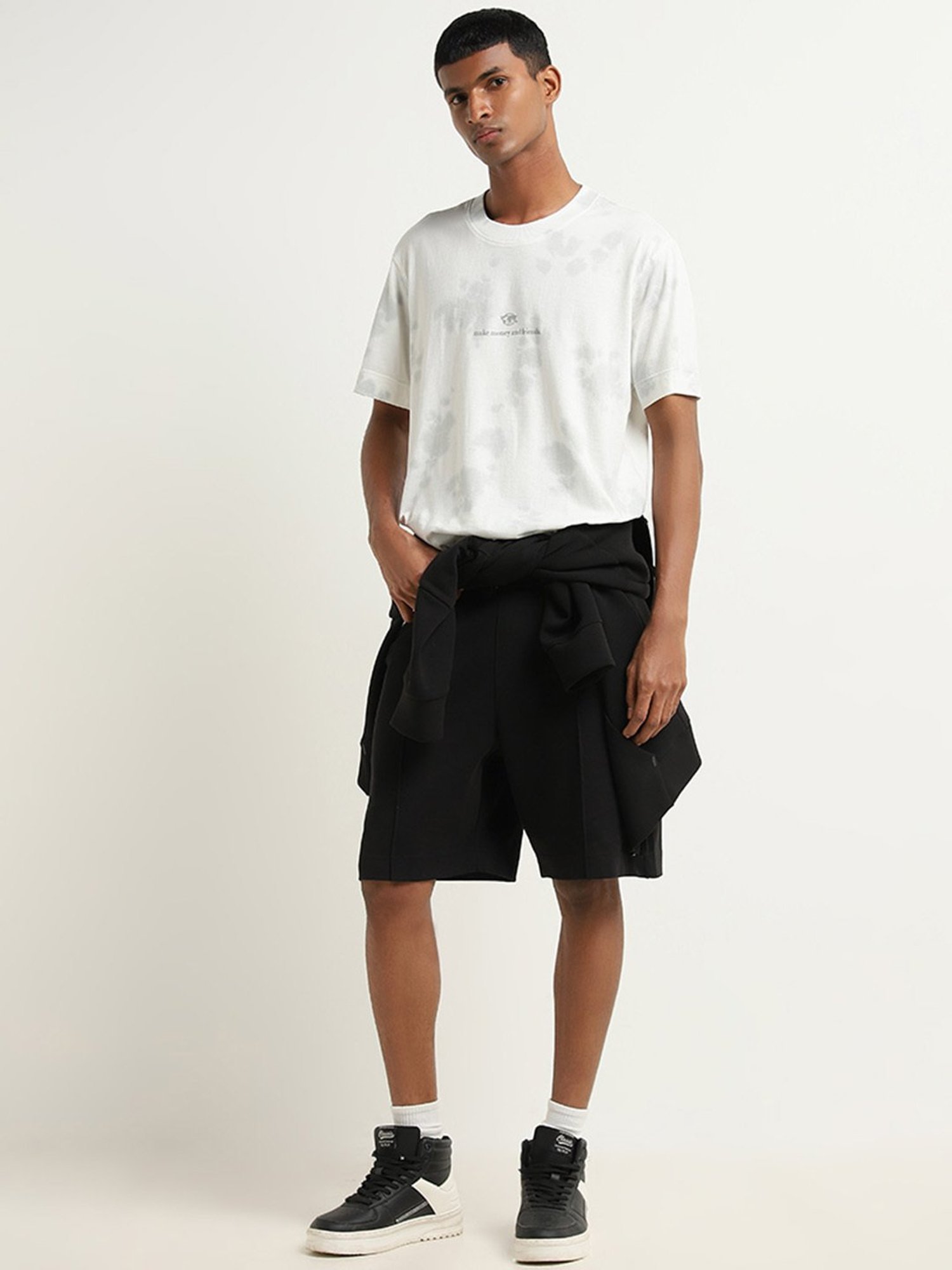 Studiofit by Westside White Globe Printed Relaxed Fit T-Shirt