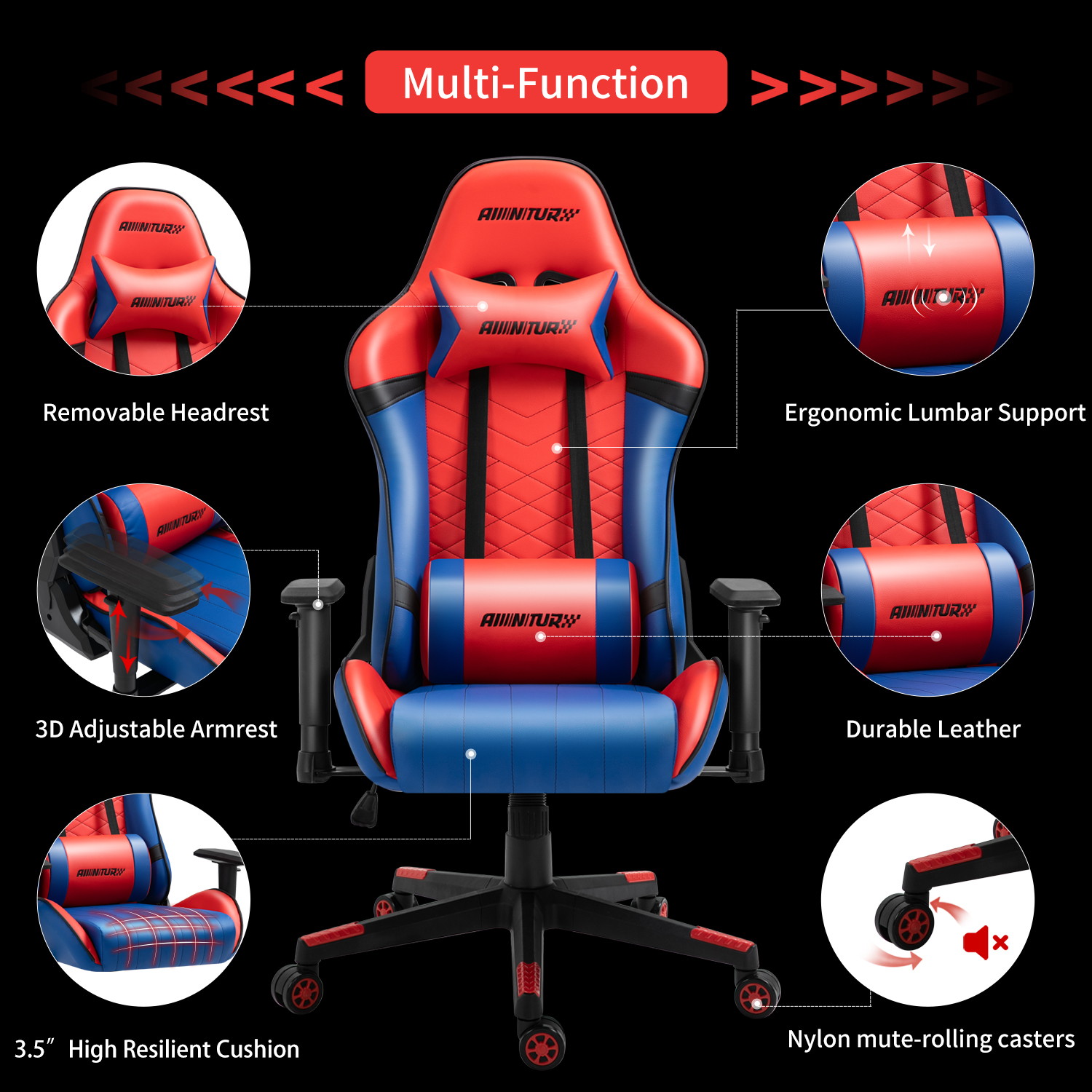 AMINITURE Gaming Chair Ergonomic Office Computer Chairs Racing Reclining Chairs for Adults Gamer High Back Support Adjustable Desk Chair