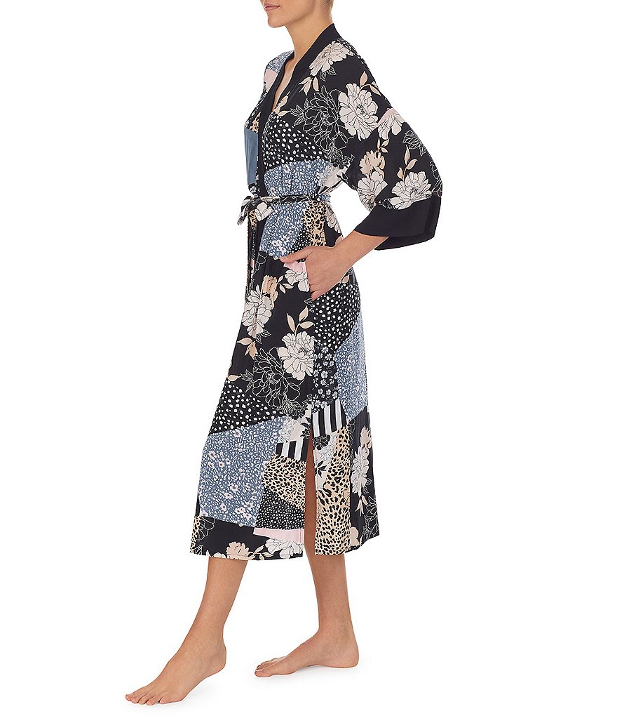 PJ Salvage Solid Ribbed Knit Long Wrap Robe