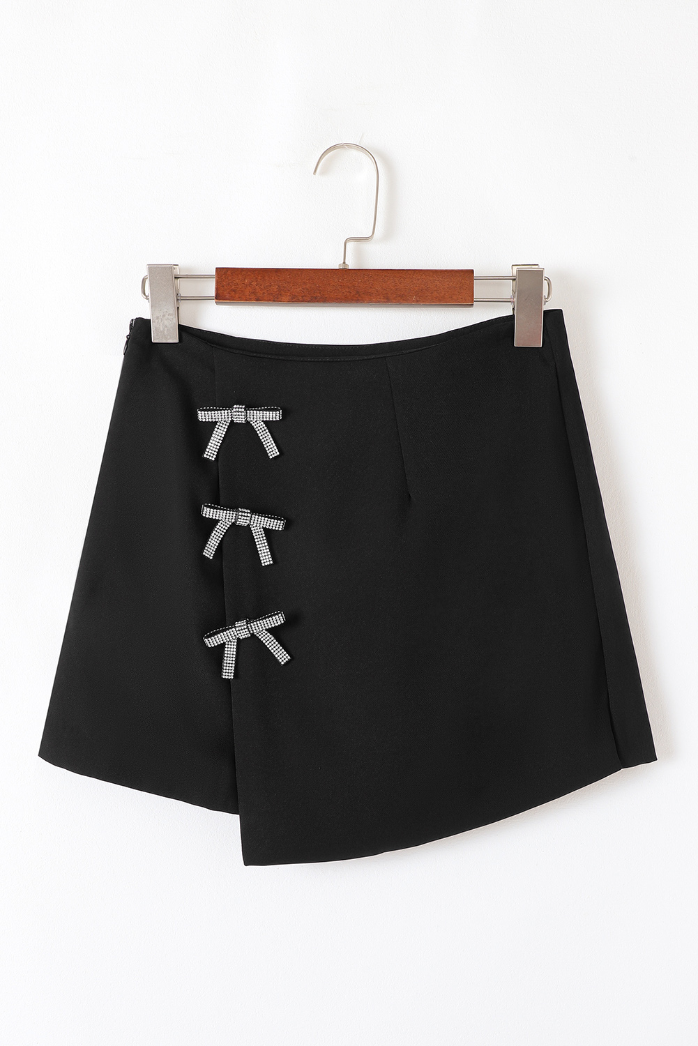 Black Rhinestone Bow High Waist Mini Skirt