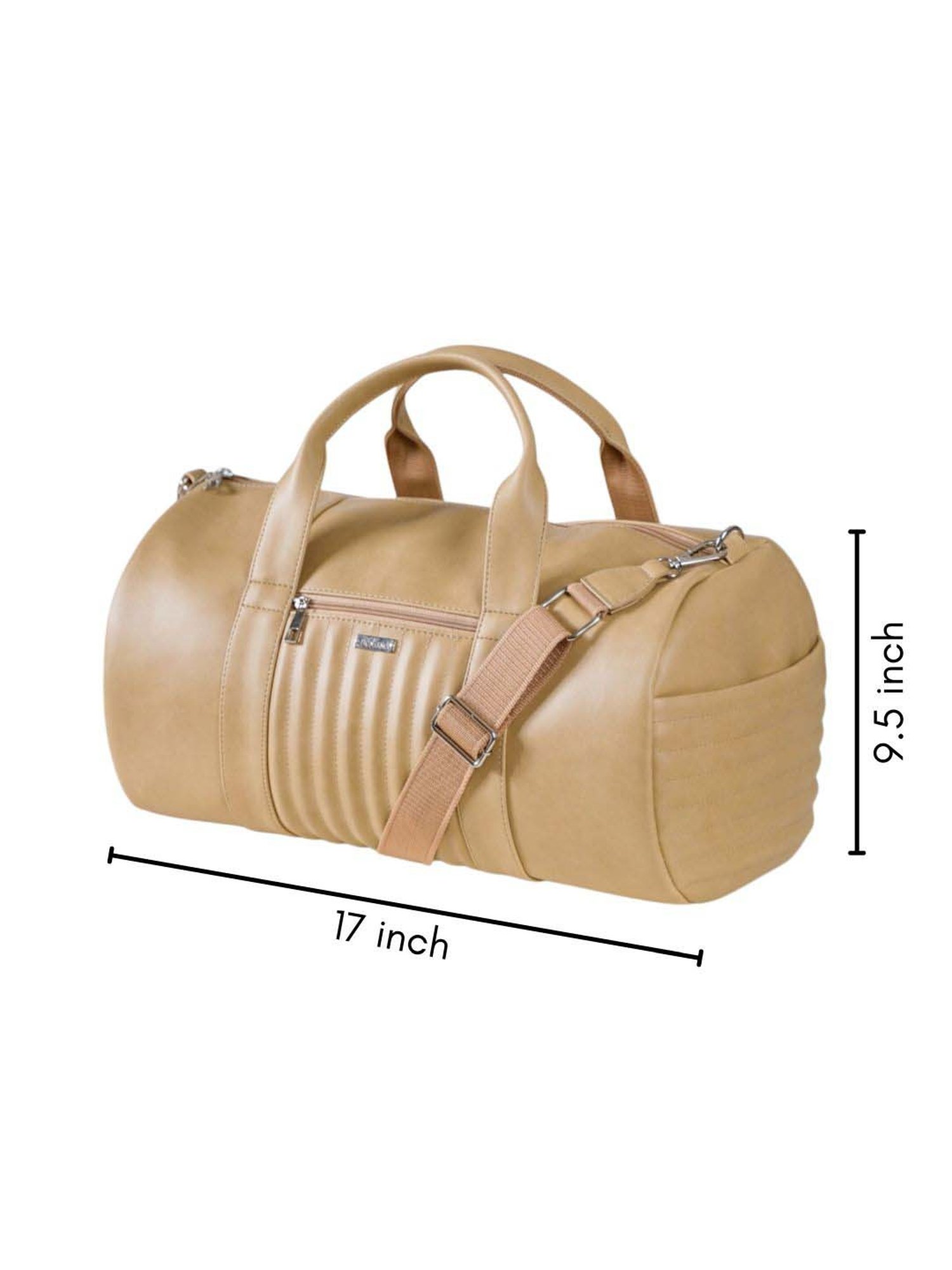 Nestasia Vegan Leather Large Size Beige Color Spacious Duffle Bag with Convenient Compartments