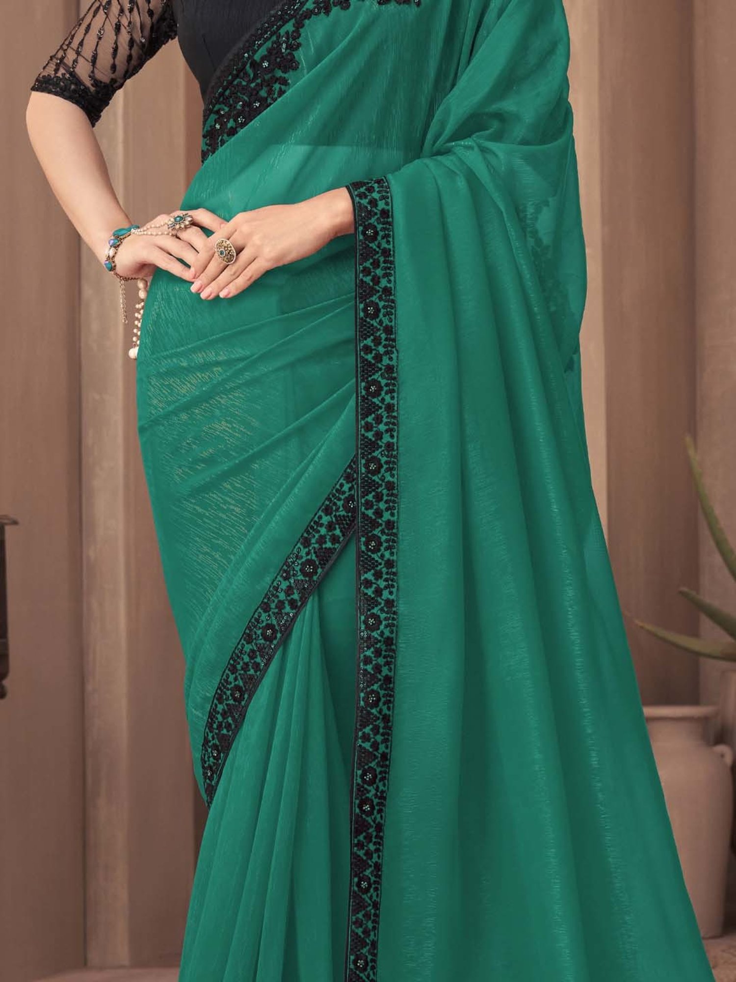 Saree Mall Green Embroidered Saree With Unstitched Blouse