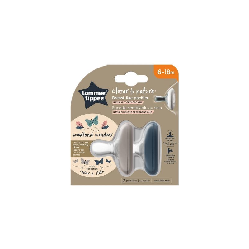 Tommee Tippee 2pk Breast Like Soother 6-10 Months - Cedar/Slate