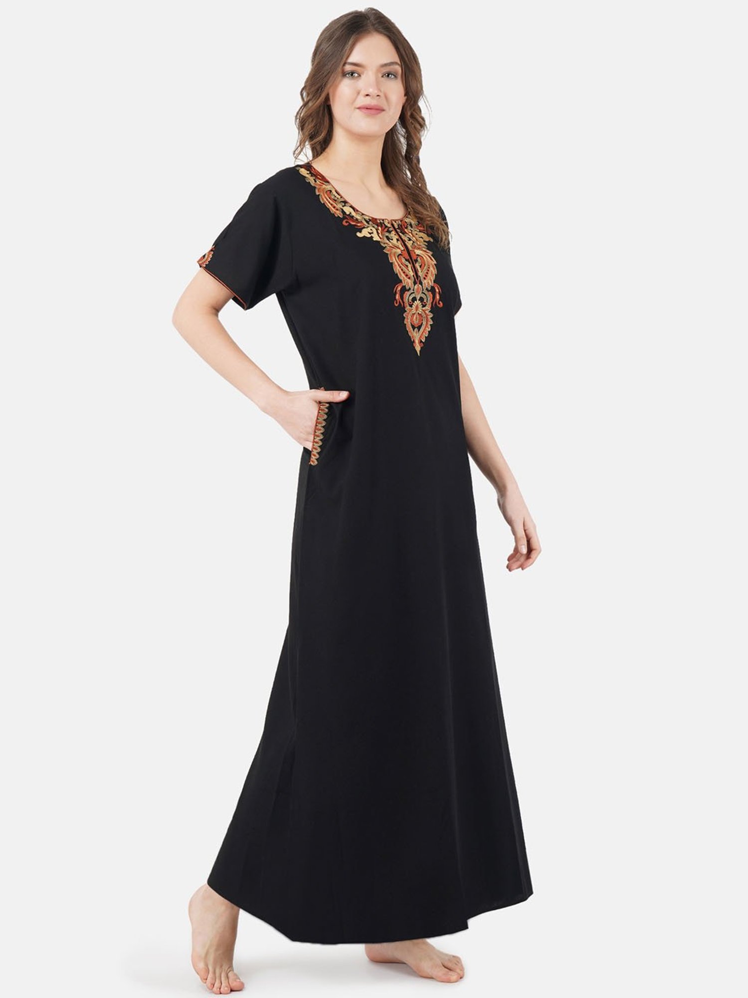 KOI SLEEPWEAR Black Embroidered Nighty