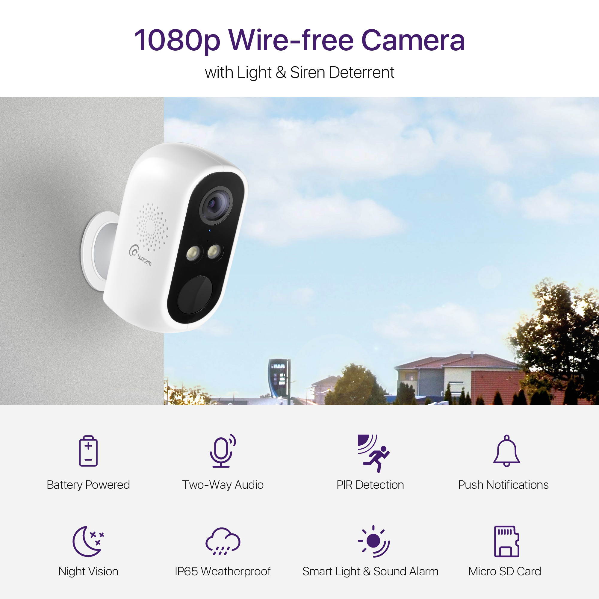 Loocam 1080p Wire-Free Rechargeable Battery-Powered Security Camera for Indoor and Outdoor, 2-Way Audio,Night Vision,WIFI Wireless Ip camera