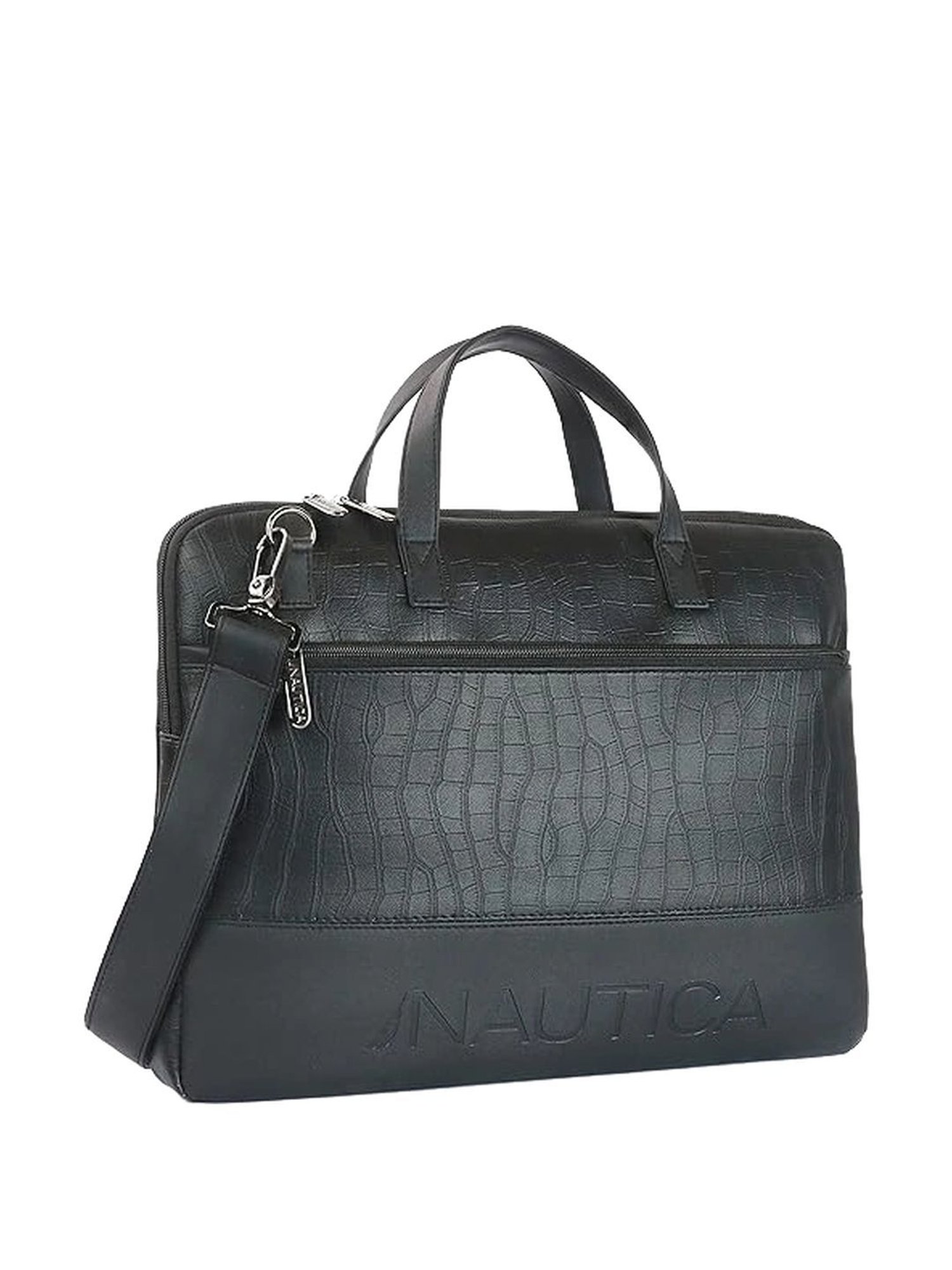 Nautica Black PU Medium Laptop Messenger Bag