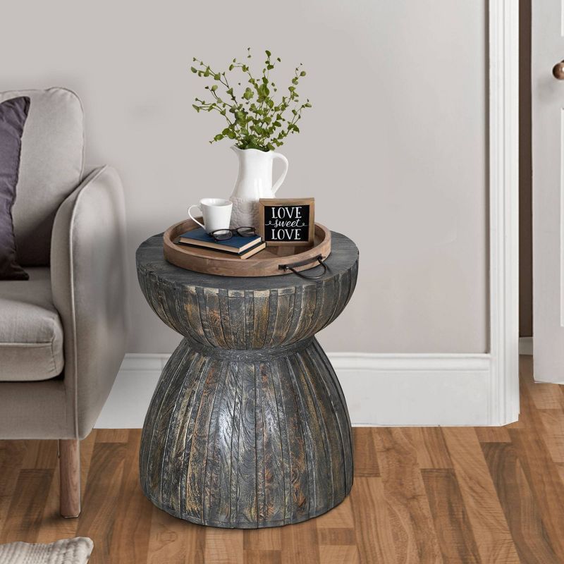 20" Hourglass Shape Mango Wood End Side Table in Plank Style Brown - The Urban Port