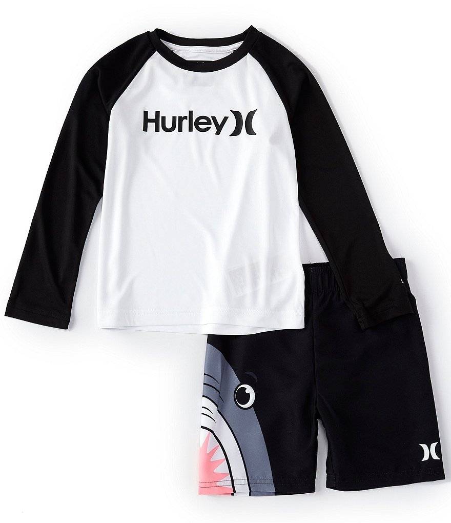 Hurley Toddler Boys 2T-4T Long-Sleeve UPF 50+ Swim Tee & Shark-Wraparound Swim Trunks Set