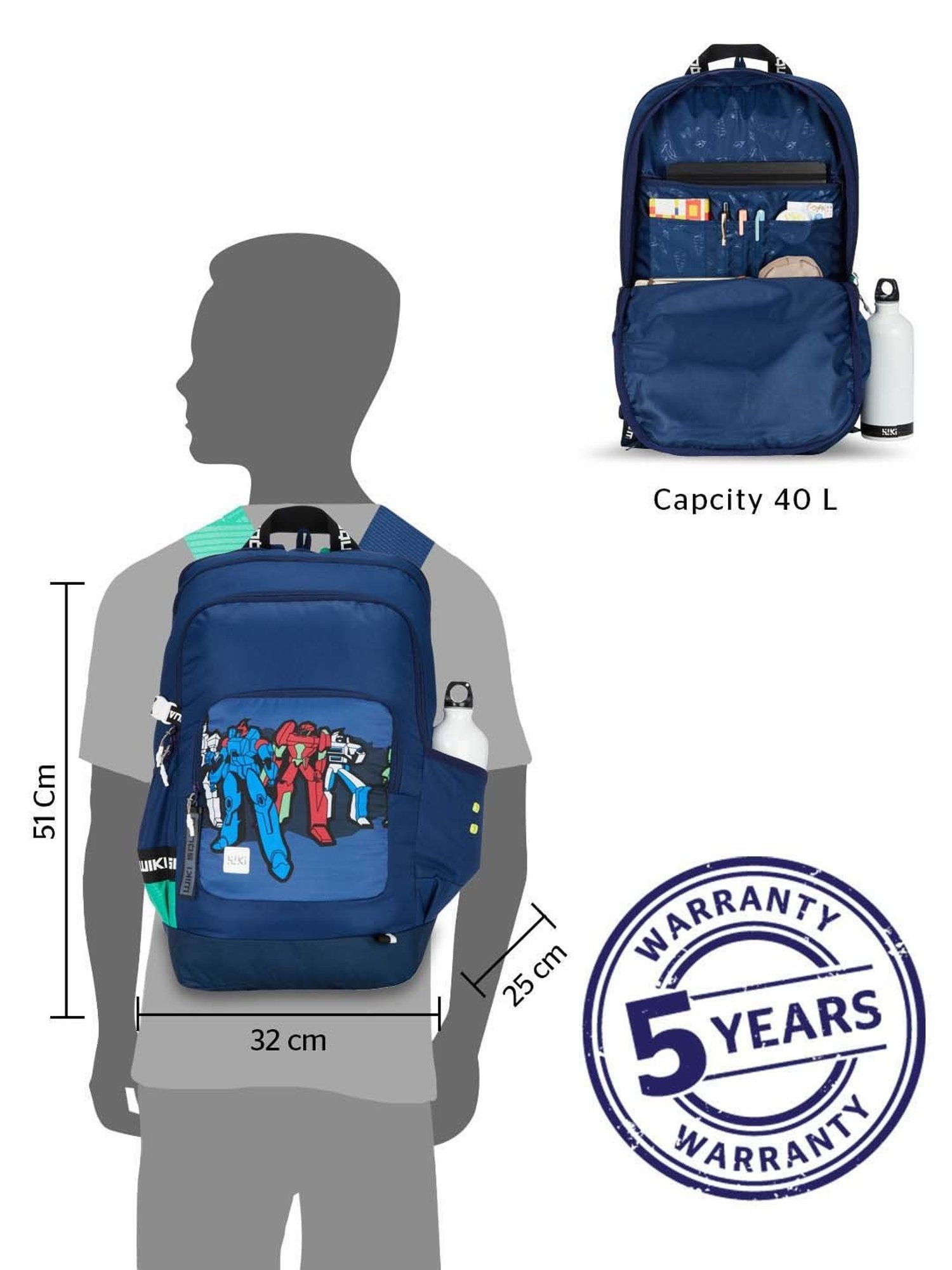 Wiki 40 Ltrs Blue Medium Backpack