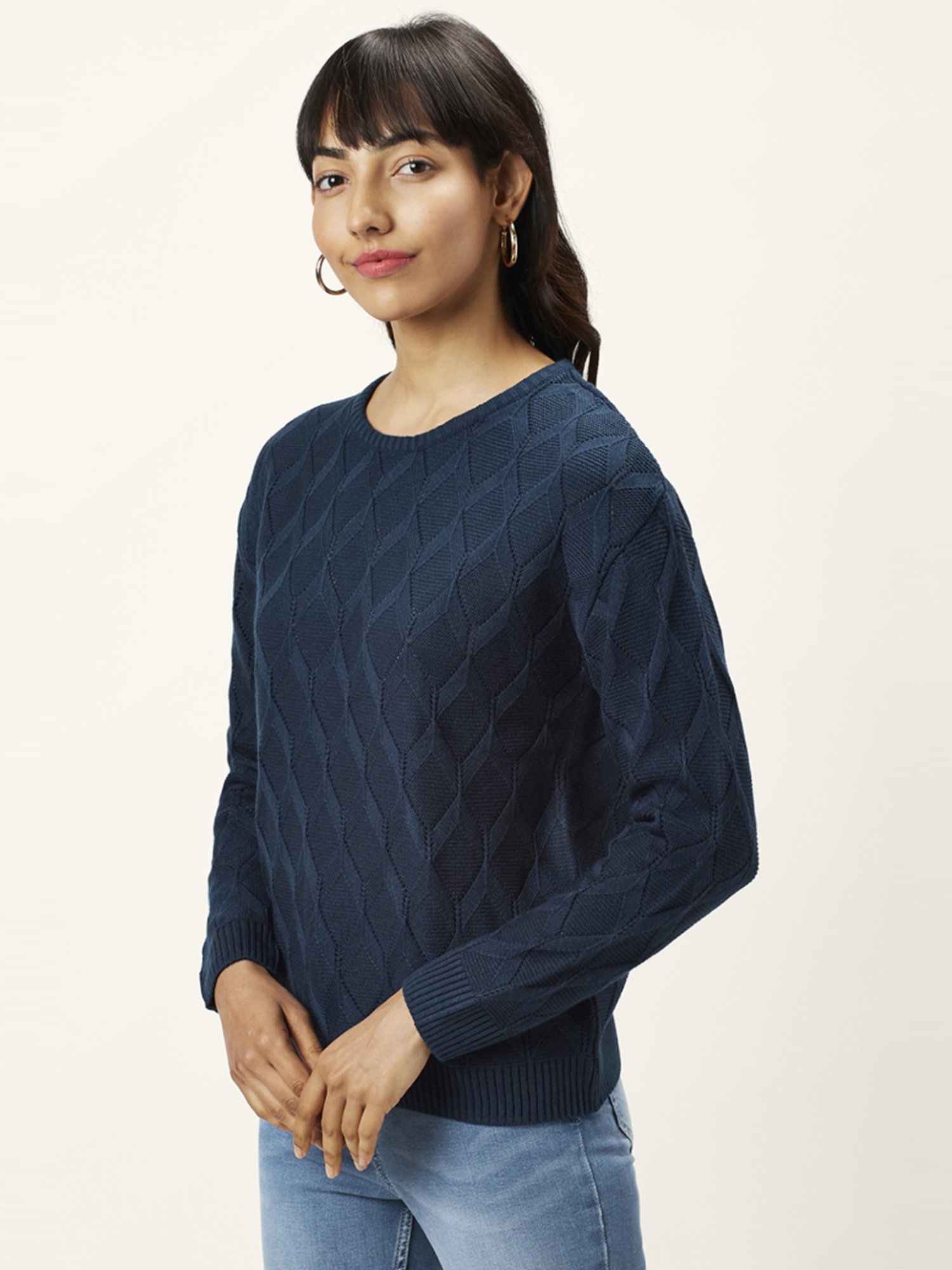 Honey by Pantaloons Blue Self Pattern Sweater
