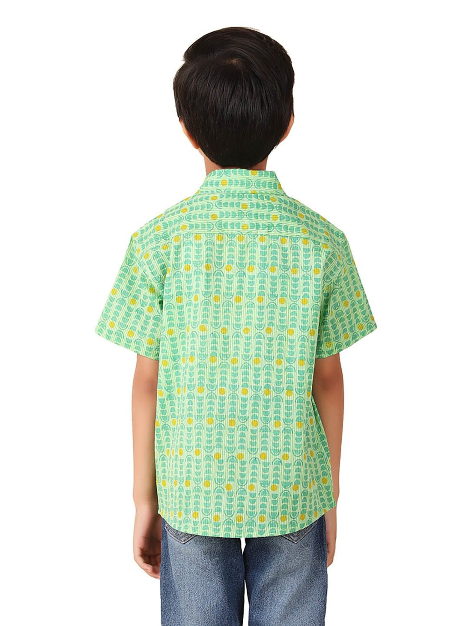 Fabindia Kids Green Printed Shirt