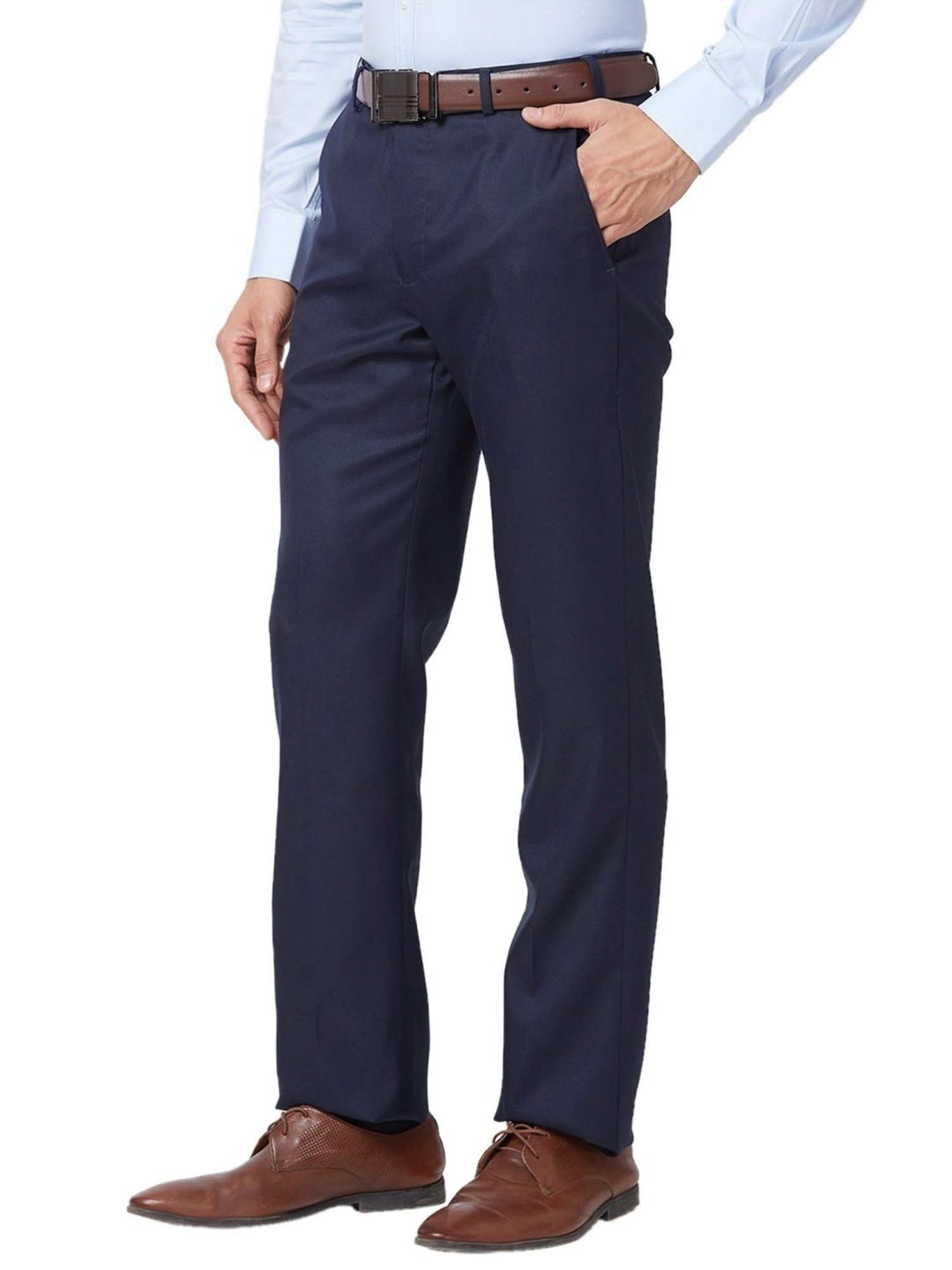 Park Avenue Blue Classic Fit Texture Trousers