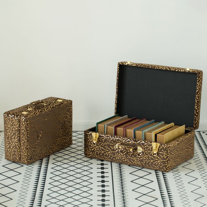 Vintiquewise Decorative Tufted Velvet Suitcase Treasure Chest Set of 2, Brown