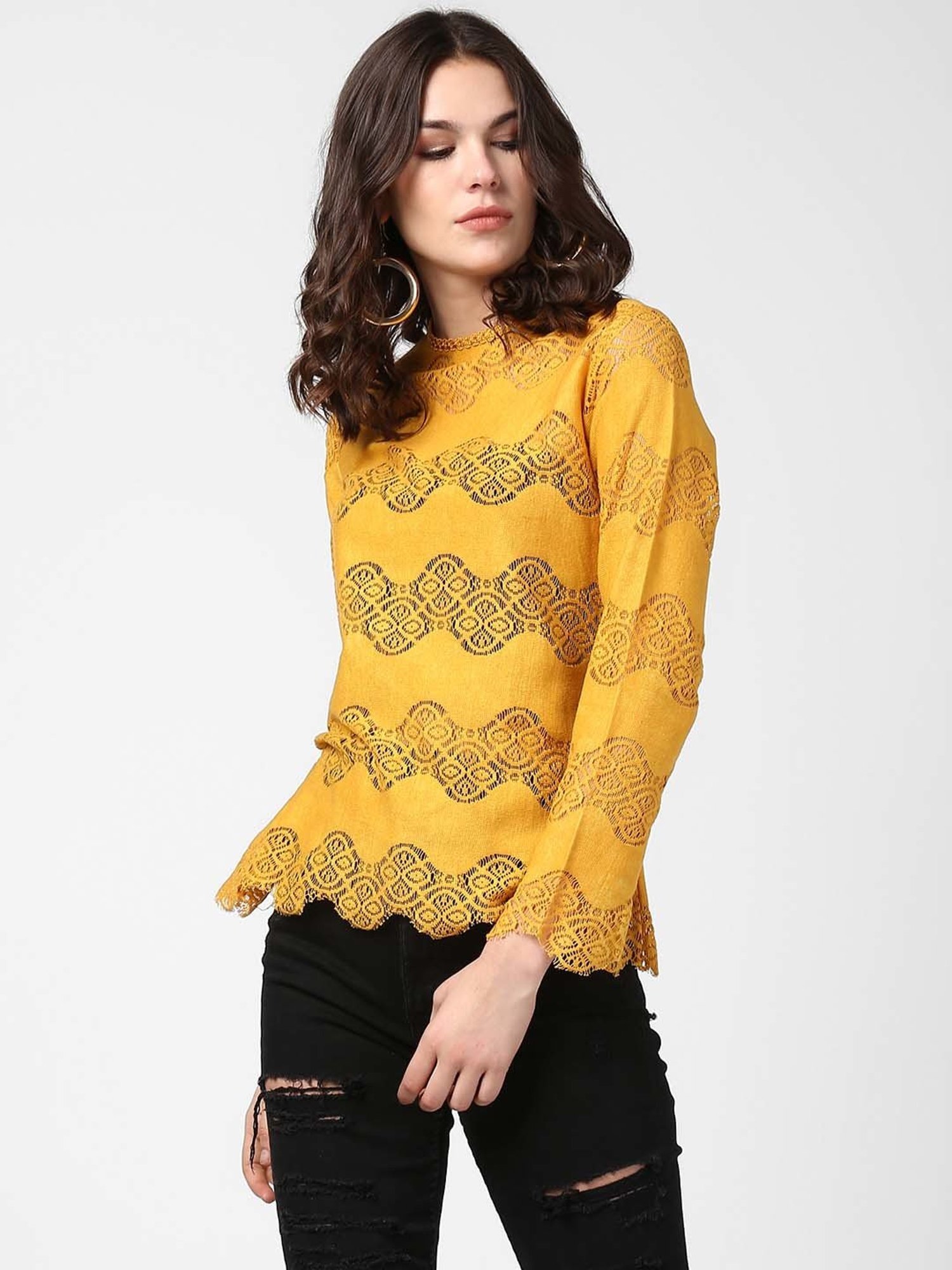 StyleStone Mustard Lace A-Line Top