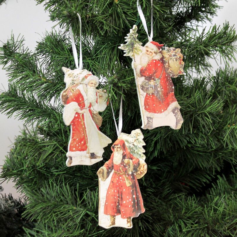 Christmas 5.0" Traditional Santa Ornaments S/3 Woodland Tree Snow  -  Tree Ornaments