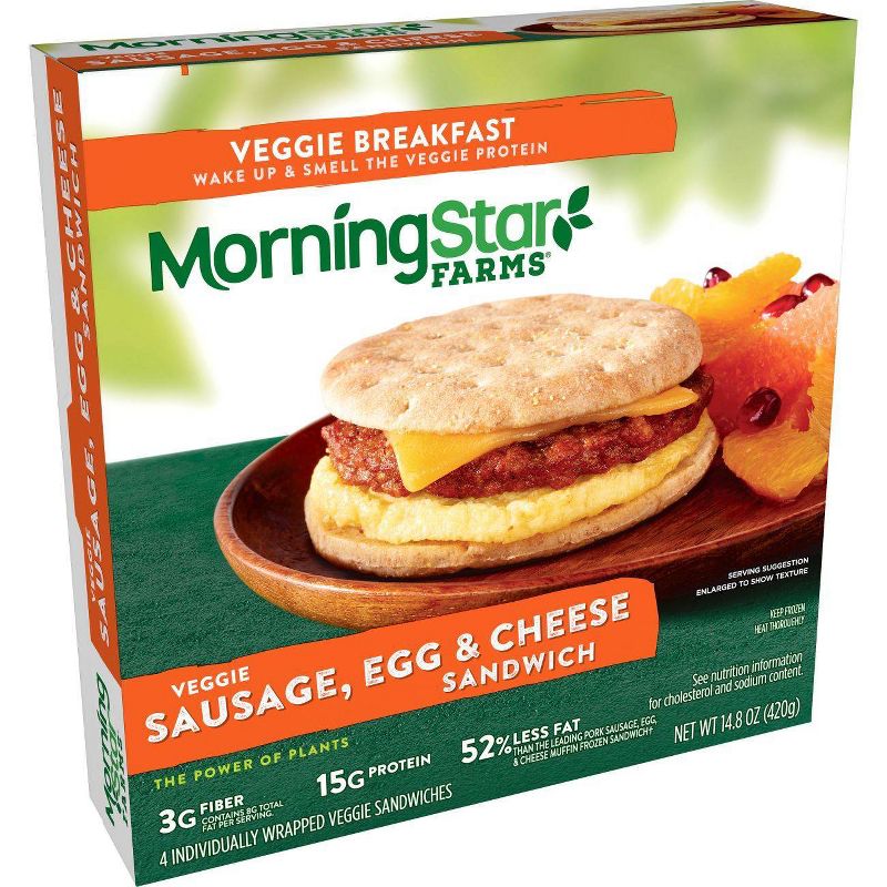 Morningstar Farms Veggie Sausage Egg Cheese Breakfast Frozen Sandwich - 14.8oz