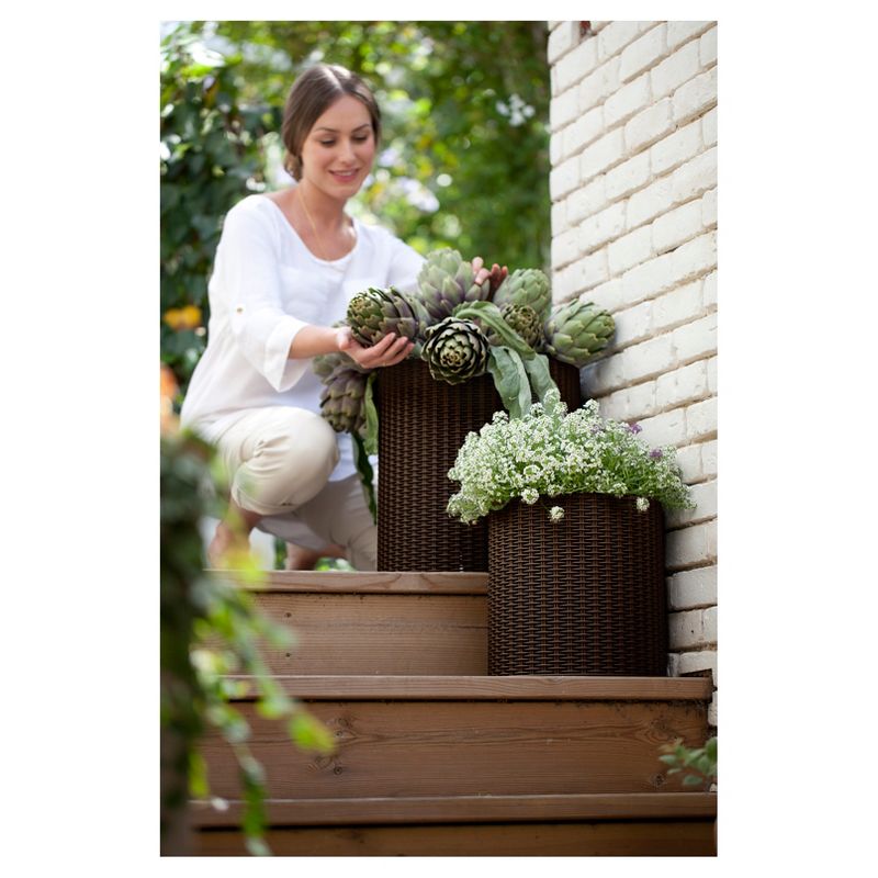 Cylinder Rattan Planter Set Of 3 - Brown - Keter