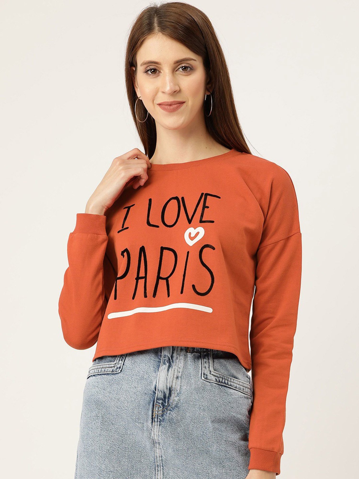 Sera Orange Graphic Print Crop Sweatshirt