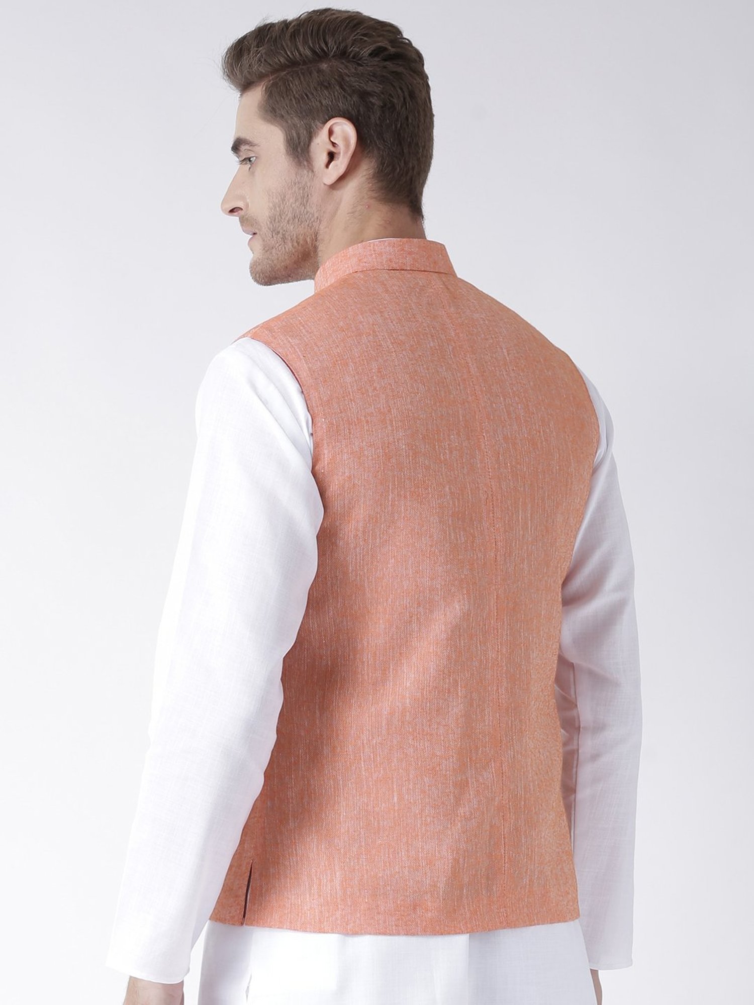 Hangup Plus Orange Regular Fit Linen Nehru Jacket